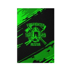 Обложка для паспорта матовая кожа с принтом FIREFIGHTER 1649 RUSSIA в Белгороде, натуральная матовая кожа | размер 19,3 х 13,7 см; прозрачные пластиковые крепления | 112 | firefighter | багор | герб | гкчс | зеленая | знак | лого | логотип | мчс | мчсник | пожарная охрана | пожарник | пожарный | пч | россии | рф | серая | символ | служба | спасатель | спасения | топор | флаг