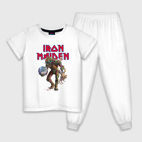 Детская пижама хлопок с принтом Iron Maiden в Белгороде, 100% хлопок |  брюки и футболка прямого кроя, без карманов, на брюках мягкая резинка на поясе и по низу штанин
 | iron maiden | metall | rock | skull | адриан смит | айрон мейден | британия | брюс дикинсон | группа | дэйв мюррей | железная дева | ирон майден | метал | мрачный | музыка | нико макбрэйн | песни | рок | стив харрис