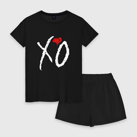 Женская пижама с шортиками хлопок с принтом The Weeknd XO в Белгороде, 100% хлопок | футболка прямого кроя, шорты свободные с широкой мягкой резинкой | the weeknd xo | xo | музыка | певец | уикнд | эйбел макконен тесфайе