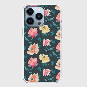 Чехол для iPhone 13 Pro с принтом Акварельные цветы в Белгороде,  |  | floral | flowers | pastel | pattern | pink | texture | watercolor | акварель | букет | картина | красками | краски | листья | маки | настроение | пастель | пионы | рисунок | розовые | розы | ромашки | сад | цветки | цветочки