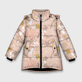 Зимняя куртка для девочек 3D с принтом Бабочки и пчелы в Белгороде, ткань верха — 100% полиэстер; подклад — 100% полиэстер, утеплитель — 100% полиэстер. | длина ниже бедра, удлиненная спинка, воротник стойка и отстегивающийся капюшон. Есть боковые карманы с листочкой на кнопках, утяжки по низу изделия и внутренний карман на молнии. 

Предусмотрены светоотражающий принт на спинке, радужный светоотражающий элемент на пуллере молнии и на резинке для утяжки. | bee | bees | bumblebee | butterfly | flowers | for summer | honeybee | summer | бабочка | бабочки | букет | искусство | картина | краски | легкая | летняя | лето | на лето | нектар | опыление | опыляет | пастельные тона | пчелы | рисовани