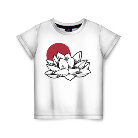 Детская футболка 3D с принтом Кувшинка (Z) в Белгороде, 100% гипоаллергенный полиэфир | прямой крой, круглый вырез горловины, длина до линии бедер, чуть спущенное плечо, ткань немного тянется | japan | nymphaea | water lily | асихара но накацукуни | водная лилия | государство япония | кувшинка | куколка | нимфея | ниппон | нихон | ооясимагуни | страна восходящего солнца | традиции | традиция | цветы