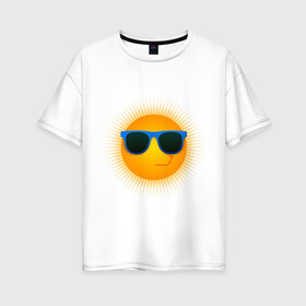 Женская футболка хлопок Oversize с принтом Солнышко в очках в Белгороде, 100% хлопок | свободный крой, круглый ворот, спущенный рукав, длина до линии бедер
 | exclusive merch | жара | зной | каникулы | лето | отпуск | очки | солнце