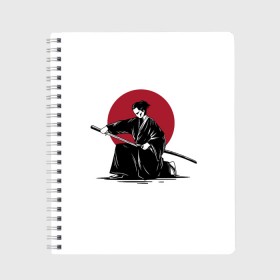 Тетрадь с принтом Японский самурай (Z) в Белгороде, 100% бумага | 48 листов, плотность листов — 60 г/м2, плотность картонной обложки — 250 г/м2. Листы скреплены сбоку удобной пружинной спиралью. Уголки страниц и обложки скругленные. Цвет линий — светло-серый
 | Тематика изображения на принте: japan | ninja | samurai | асихара но накацукуни | буке | воин | вояк | государство япония | мононофу | мститель | мушя | ниндзя | ниппон | нихон | ооясимагуни | сабурай | самурай | слуга | солдат