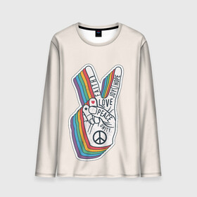 Мужской лонгслив 3D с принтом PEACE and LOVE (Z) в Белгороде, 100% полиэстер | длинные рукава, круглый вырез горловины, полуприлегающий силуэт | Тематика изображения на принте: hope | love | peace | два пальца | жесть | знак | любить | любовь | мир | радуга | хипи | хиппи