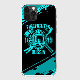 Чехол для iPhone 12 Pro с принтом FIREFIGHTER 1649 RUSSIA в Белгороде, силикон | область печати: задняя сторона чехла, без боковых панелей | 112 | firefighter | багор | бирюзовая | герб | гкчс | голубая | знак | лого | логотип | мчс | мчсник | пожарная охрана | пожарник | пожарный | пч | россии | рф | серая | символ | синяя | служба | спасатель