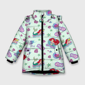 Зимняя куртка для девочек 3D с принтом Русалочка Ариэль в Белгороде, ткань верха — 100% полиэстер; подклад — 100% полиэстер, утеплитель — 100% полиэстер. | длина ниже бедра, удлиненная спинка, воротник стойка и отстегивающийся капюшон. Есть боковые карманы с листочкой на кнопках, утяжки по низу изделия и внутренний карман на молнии. 

Предусмотрены светоотражающий принт на спинке, радужный светоотражающий элемент на пуллере молнии и на резинке для утяжки. | ariel | disney princess | the little mermaid | vdkimel | ариэль | русалочка