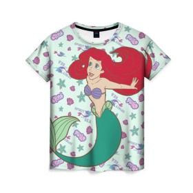 Женская футболка 3D с принтом The Little Mermaid Ariel в Белгороде, 100% полиэфир ( синтетическое хлопкоподобное полотно) | прямой крой, круглый вырез горловины, длина до линии бедер | ariel | disney princess | the little mermaid | vdkimel | ариэль | русалочка