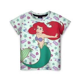 Детская футболка 3D с принтом The Little Mermaid Ariel в Белгороде, 100% гипоаллергенный полиэфир | прямой крой, круглый вырез горловины, длина до линии бедер, чуть спущенное плечо, ткань немного тянется | ariel | disney princess | the little mermaid | vdkimel | ариэль | русалочка