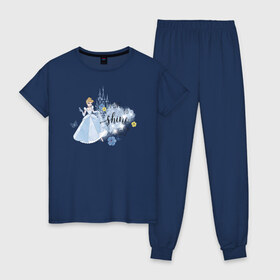 Женская пижама хлопок с принтом Cinderella Disney Princess в Белгороде, 100% хлопок | брюки и футболка прямого кроя, без карманов, на брюках мягкая резинка на поясе и по низу штанин | cinderella | disney princess | vdkimel | золушка