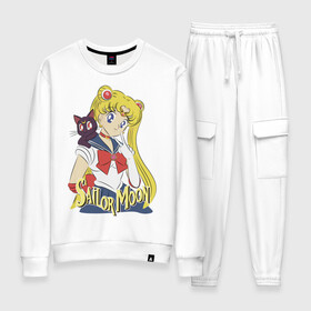 Женский костюм хлопок с принтом Sailor Moon & Luna в Белгороде, 100% хлопок | на свитшоте круглая горловина, мягкая резинка по низу. Брюки заужены к низу, на них два вида карманов: два 