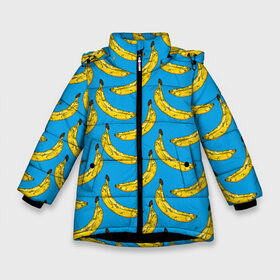 Зимняя куртка для девочек 3D с принтом Go Bananas в Белгороде, ткань верха — 100% полиэстер; подклад — 100% полиэстер, утеплитель — 100% полиэстер. | длина ниже бедра, удлиненная спинка, воротник стойка и отстегивающийся капюшон. Есть боковые карманы с листочкой на кнопках, утяжки по низу изделия и внутренний карман на молнии. 

Предусмотрены светоотражающий принт на спинке, радужный светоотражающий элемент на пуллере молнии и на резинке для утяжки. | Тематика изображения на принте: food | fruits | банан | бананчики | бананы | вкусняшки | десерт | джунгли | еда | летний | лето | море | обезьяна | овощи | океан | острова | отдых | отпуск | пальмы | плоды | пляж | природа | рай | сладкие