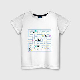 Детская футболка хлопок с принтом Pac-Man в Белгороде, 100% хлопок | круглый вырез горловины, полуприлегающий силуэт, длина до линии бедер | arcade | dendi | game | pac | pac man | pacman | retro | аркада | видеоигра | деньди | дэньди | игра | колобок | пакман | пакмэн | ретро