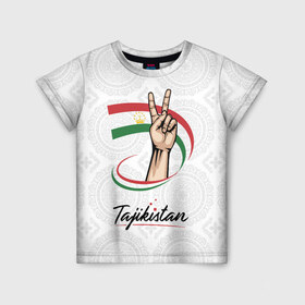 Детская футболка 3D с принтом Таджикистан в Белгороде, 100% гипоаллергенный полиэфир | прямой крой, круглый вырез горловины, длина до линии бедер, чуть спущенное плечо, ткань немного тянется | asia | crown | emblem | flag | gesture | hand | republic | sign | stars | state | tajikistan | victory | азия | государство | жест | звезды | знак | корона | победа | республика | рука | таджикистан | флаг | эмблема