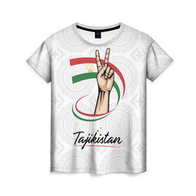 Женская футболка 3D с принтом Таджикистан в Белгороде, 100% полиэфир ( синтетическое хлопкоподобное полотно) | прямой крой, круглый вырез горловины, длина до линии бедер | asia | crown | emblem | flag | gesture | hand | republic | sign | stars | state | tajikistan | victory | азия | государство | жест | звезды | знак | корона | победа | республика | рука | таджикистан | флаг | эмблема