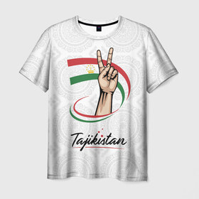 Мужская футболка 3D с принтом Таджикистан в Белгороде, 100% полиэфир | прямой крой, круглый вырез горловины, длина до линии бедер | asia | crown | emblem | flag | gesture | hand | republic | sign | stars | state | tajikistan | victory | азия | государство | жест | звезды | знак | корона | победа | республика | рука | таджикистан | флаг | эмблема
