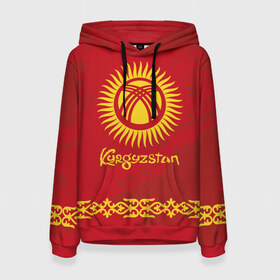 Женская толстовка 3D с принтом Киргизия в Белгороде, 100% полиэстер  | двухслойный капюшон со шнурком для регулировки, мягкие манжеты на рукавах и по низу толстовки, спереди карман-кенгуру с мягким внутренним слоем. | asia | coat of arms | kyrgyz republics | kyrgyzstan | ornament | state | азия | герб | государство | киргизия | киргизская республика | кыргыз республикасы | кыргызстан | орнамент