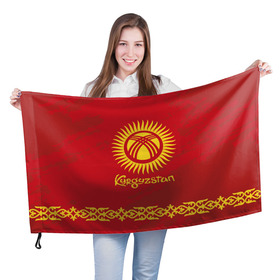 Флаг 3D с принтом Киргизия в Белгороде, 100% полиэстер | плотность ткани — 95 г/м2, размер — 67 х 109 см. Принт наносится с одной стороны | asia | coat of arms | kyrgyz republics | kyrgyzstan | ornament | state | азия | герб | государство | киргизия | киргизская республика | кыргыз республикасы | кыргызстан | орнамент