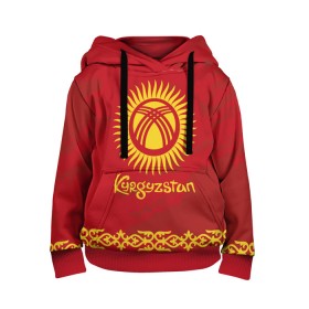 Детская толстовка 3D с принтом Киргизия в Белгороде, 100% полиэстер | двухслойный капюшон со шнурком для регулировки, мягкие манжеты на рукавах и по низу толстовки, спереди карман-кенгуру с мягким внутренним слоем | asia | coat of arms | kyrgyz republics | kyrgyzstan | ornament | state | азия | герб | государство | киргизия | киргизская республика | кыргыз республикасы | кыргызстан | орнамент