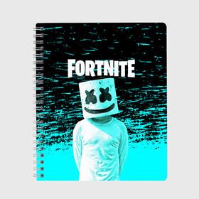 Тетрадь с принтом Fortnite Marshmello в Белгороде, 100% бумага | 48 листов, плотность листов — 60 г/м2, плотность картонной обложки — 250 г/м2. Листы скреплены сбоку удобной пружинной спиралью. Уголки страниц и обложки скругленные. Цвет линий — светло-серый
 | archetype | fortnite | fortnite x | game | ikonik | marshmello | raven | архетип | ворон | игра | иконик | маршмелло | фортнайт