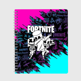 Тетрадь с принтом FORTNITE x MARSHMELLO в Белгороде, 100% бумага | 48 листов, плотность листов — 60 г/м2, плотность картонной обложки — 250 г/м2. Листы скреплены сбоку удобной пружинной спиралью. Уголки страниц и обложки скругленные. Цвет линий — светло-серый
 | deadmau5 | fortnite | fortnite 2 | fortnite x маршмелло | ikonik | marshmello | ninja | ninja streamer | raven | travis scott | ворон | иконик | ниндзя | пили | рейвен | трэвис скотт | фортнайт