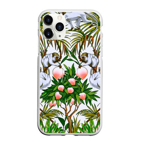Чехол для iPhone 11 Pro Max матовый с принтом Обезьяны персики пальмы лето в Белгороде, Силикон |  | Тематика изображения на принте: 2020 | весна | животный | зеленый | лето | листики | листочки | листья | макаки | мартышки | обезьяны | отдых | отпуск | пальмы | паттерн | персики | повседневность | редкие | рисунок | средний | тропики