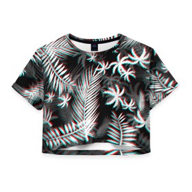 Женская футболка Crop-top 3D с принтом ПАЛЬМЫ | TROPICAL GLITCH в Белгороде, 100% полиэстер | круглая горловина, длина футболки до линии талии, рукава с отворотами | glitch | hotline miami | neon | new retro wave | outrun | outrun electro | paints | palmen | rainbow | retro | retrowave | summer | synth | synthwave | tropical | глитч | краски | лето | неон | пальмы | радуга | ретро | тропики | хотлайн 