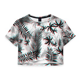 Женская футболка Crop-top 3D с принтом ПАЛЬМЫ | TROPICAL GLITCH в Белгороде, 100% полиэстер | круглая горловина, длина футболки до линии талии, рукава с отворотами | hotline miami | neon | new retro wave | outrun | outrun electro | paints | palmen | rainbow | retro | retrowave | summer | synth | synthwave | tropical | брызги | брызги красок | звёзды | космос | краски | лето | неон | пальмы | радуга | 