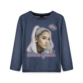 Детский лонгслив 3D с принтом Ariana Grande Jeans в Белгороде, 100% полиэстер | длинные рукава, круглый вырез горловины, полуприлегающий силуэт
 | ariana grande | grande | heart | jeans | pink | team | ариана гранде | гранде | джинса | джинсовый | джинсы | для фанатов | надпись | попса | розовый | сердечки | синий | текстура | фанатам