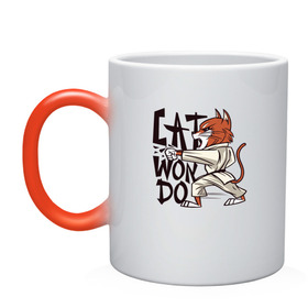 Кружка хамелеон с принтом Кот Вон До в Белгороде, керамика | меняет цвет при нагревании, емкость 330 мл | cat | cat won do | korea | боевые искусства | боец | восточные единоборства | игра слов | карате | каратист | корейская | кот | кот каратист | котейка | котенок | коты | котэ | котята | кошка | кошки | пародия