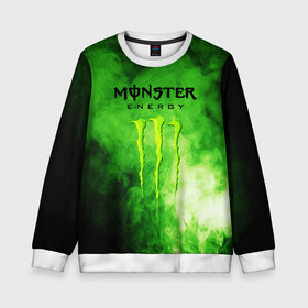 Детский свитшот 3D с принтом MONSTER ENERGY в Белгороде, 100% полиэстер | свободная посадка, прямой крой, мягкая тканевая резинка на рукавах и понизу свитшота | Тематика изображения на принте: brend | green | monster energy | андреналин | бренд | зеленый | логотип | монстр | напиток | энергетик | энергия