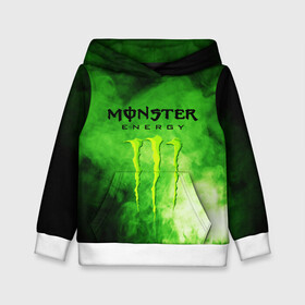 Детская толстовка 3D с принтом MONSTER ENERGY в Белгороде, 100% полиэстер | двухслойный капюшон со шнурком для регулировки, мягкие манжеты на рукавах и по низу толстовки, спереди карман-кенгуру с мягким внутренним слоем | brend | green | monster energy | андреналин | бренд | зеленый | логотип | монстр | напиток | энергетик | энергия