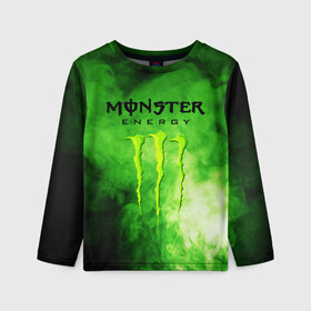 Детский лонгслив 3D с принтом MONSTER ENERGY в Белгороде, 100% полиэстер | длинные рукава, круглый вырез горловины, полуприлегающий силуэт
 | Тематика изображения на принте: brend | green | monster energy | андреналин | бренд | зеленый | логотип | монстр | напиток | энергетик | энергия