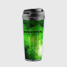 Термокружка-непроливайка с принтом MONSTER ENERGY в Белгороде, внутренняя часть — пищевой пластик, наружная часть — прозрачный пластик, между ними — полиграфическая вставка с рисунком | объем — 350 мл, герметичная крышка | Тематика изображения на принте: brend | green | monster energy | андреналин | бренд | зеленый | логотип | монстр | напиток | энергетик | энергия