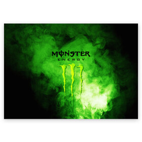 Поздравительная открытка с принтом MONSTER ENERGY в Белгороде, 100% бумага | плотность бумаги 280 г/м2, матовая, на обратной стороне линовка и место для марки
 | Тематика изображения на принте: brend | green | monster energy | андреналин | бренд | зеленый | логотип | монстр | напиток | энергетик | энергия