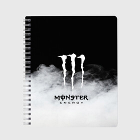 Тетрадь с принтом MONSTER ENERGY BLACK в Белгороде, 100% бумага | 48 листов, плотность листов — 60 г/м2, плотность картонной обложки — 250 г/м2. Листы скреплены сбоку удобной пружинной спиралью. Уголки страниц и обложки скругленные. Цвет линий — светло-серый
 | brend | green | monster energy | андреналин | бренд | зеленый | логотип | монстр | напиток | энергетик | энергия