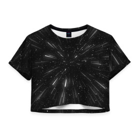 Женская футболка Crop-top 3D с принтом 3D, Космос в Белгороде, 100% полиэстер | круглая горловина, длина футболки до линии талии, рукава с отворотами | hyper | деформация | деформироваться | иллюзия | космическая | космос | оказывать | туннельный | увеличить | эффект