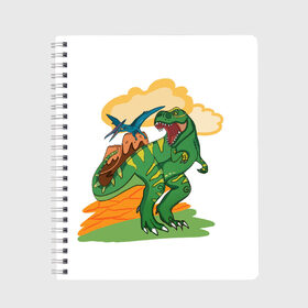 Тетрадь с принтом Динозавр в Белгороде, 100% бумага | 48 листов, плотность листов — 60 г/м2, плотность картонной обложки — 250 г/м2. Листы скреплены сбоку удобной пружинной спиралью. Уголки страниц и обложки скругленные. Цвет линий — светло-серый
 | вулкан | динозавры | динозавры в природе | летающий динозавр | хищник