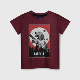 Детская футболка хлопок с принтом Лабзилла в Белгороде, 100% хлопок | круглый вырез горловины, полуприлегающий силуэт, длина до линии бедер | вертолеты | годзилла | лабрадор | пес | постер | собака | собачник | фильм | щенок