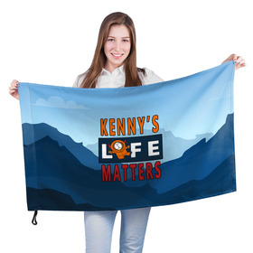 Флаг 3D с принтом Kennys LIFE matters в Белгороде, 100% полиэстер | плотность ткани — 95 г/м2, размер — 67 х 109 см. Принт наносится с одной стороны | Тематика изображения на принте: kenny | life matters | lives matter | south park | text | жизнь | кенни | маккормик | текст | фразы | южный парк