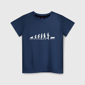 Детская футболка хлопок с принтом Эволюция. Лабрадор в Белгороде, 100% хлопок | круглый вырез горловины, полуприлегающий силуэт, длина до линии бедер | Тематика изображения на принте: homo sapiens | дарвин | лабрадор | люди | неандерталец | пёс | развитие | собака | собачник | эволюция