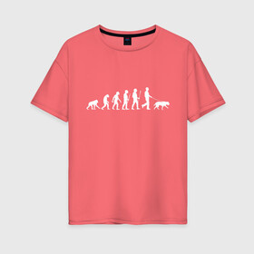 Женская футболка хлопок Oversize с принтом Эволюция Лабрадор в Белгороде, 100% хлопок | свободный крой, круглый ворот, спущенный рукав, длина до линии бедер
 | homo sapiens | дарвин | лабрадор | люди | неандерталец | пёс | развитие | собака | собачник | эволюция