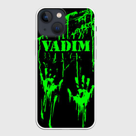 Чехол для iPhone 13 mini с принтом Вадим в Белгороде,  |  | брызги | вадик | вадим | вадимка | вадиша | вадюша | вадя | грязная | дима | зеленая | имена | именная | имя | капли | кислотная | краска | лапа | надпись | отпечаток | пандемия | подпись | подтеки
