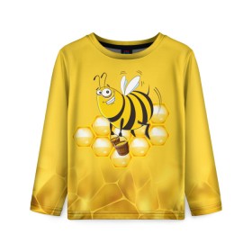 Детский лонгслив 3D с принтом Лето. Пчелы. Мед в Белгороде, 100% полиэстер | длинные рукава, круглый вырез горловины, полуприлегающий силуэт
 | Тематика изображения на принте: лето | мед | насекомые | пчела | соты | улей