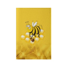 Обложка для паспорта матовая кожа с принтом Лето. Пчелы. Мед в Белгороде, натуральная матовая кожа | размер 19,3 х 13,7 см; прозрачные пластиковые крепления | Тематика изображения на принте: лето | мед | насекомые | пчела | соты | улей