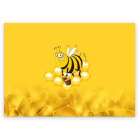 Поздравительная открытка с принтом Лето. Пчелы. Мед в Белгороде, 100% бумага | плотность бумаги 280 г/м2, матовая, на обратной стороне линовка и место для марки
 | Тематика изображения на принте: лето | мед | насекомые | пчела | соты | улей
