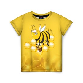 Детская футболка 3D с принтом Лето. Пчелы. Мед в Белгороде, 100% гипоаллергенный полиэфир | прямой крой, круглый вырез горловины, длина до линии бедер, чуть спущенное плечо, ткань немного тянется | лето | мед | насекомые | пчела | соты | улей