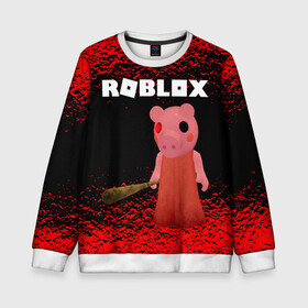 Детский свитшот 3D с принтом Roblox piggy/Свинка Пигги. в Белгороде, 100% полиэстер | свободная посадка, прямой крой, мягкая тканевая резинка на рукавах и понизу свитшота | game | gamer | logo | minecraft | piggi | roblox | simulator | игра | конструктор | лого | пигги | свинья | симулятор | строительство | фигура