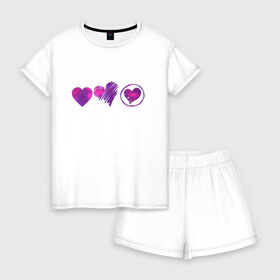 Женская пижама с шортиками хлопок с принтом Сердца цветные в Белгороде, 100% хлопок | футболка прямого кроя, шорты свободные с широкой мягкой резинкой | картинки | круг | любовь | прикольные | сердца | смайлы | украшение | цветные | штрих | элемент
