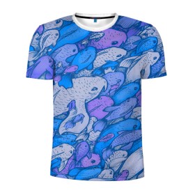 Мужская футболка 3D спортивная с принтом косяк рыб крупно рисунок в Белгороде, 100% полиэстер с улучшенными характеристиками | приталенный силуэт, круглая горловина, широкие плечи, сужается к линии бедра | Тематика изображения на принте: арт | косяк | много | морские жители | морской | подводный мир | рисунок | рыбки | рыбы | синий | фиолетовый